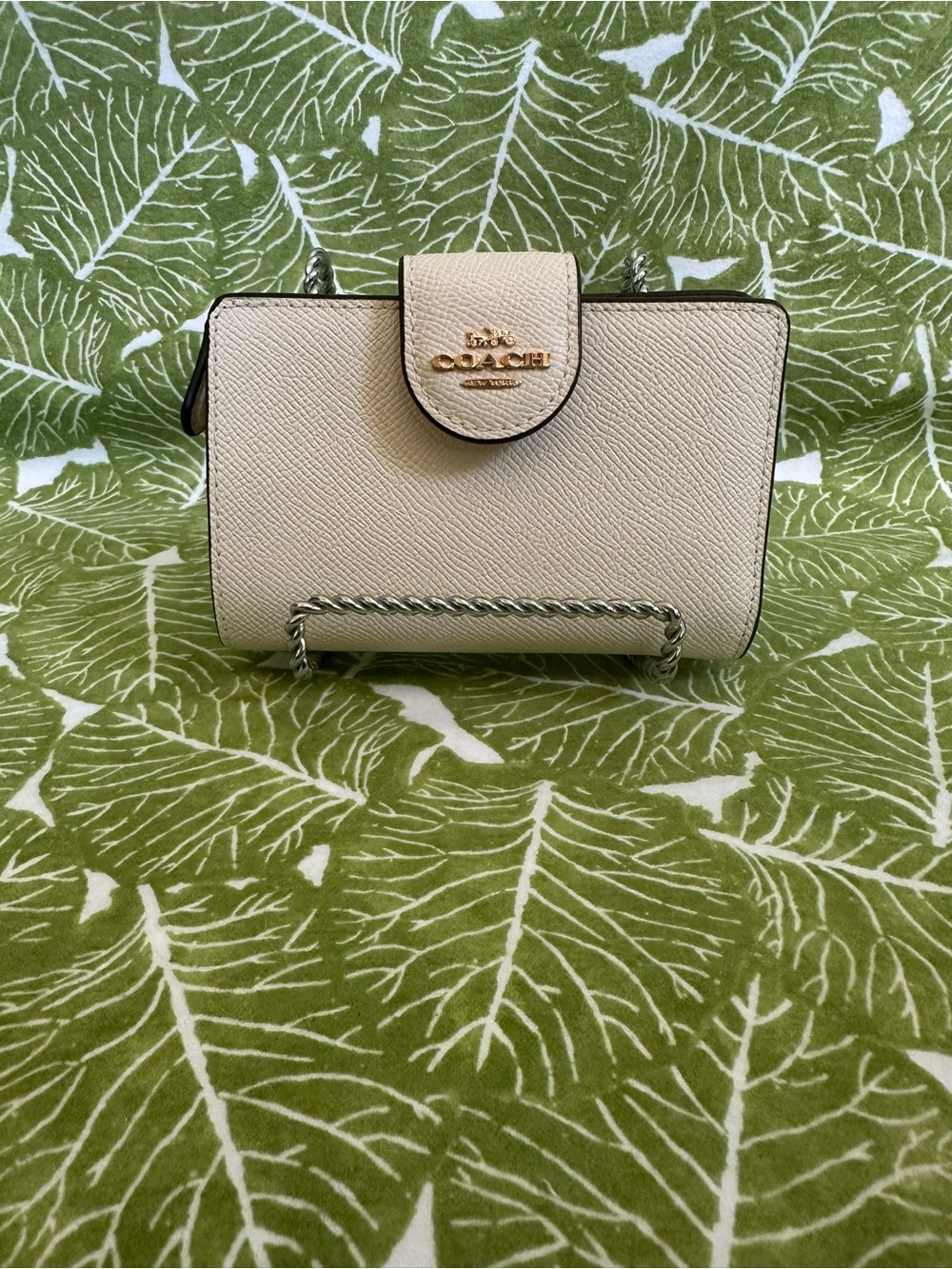 Coach Cream Leather Small Wallet with Gold Logo
